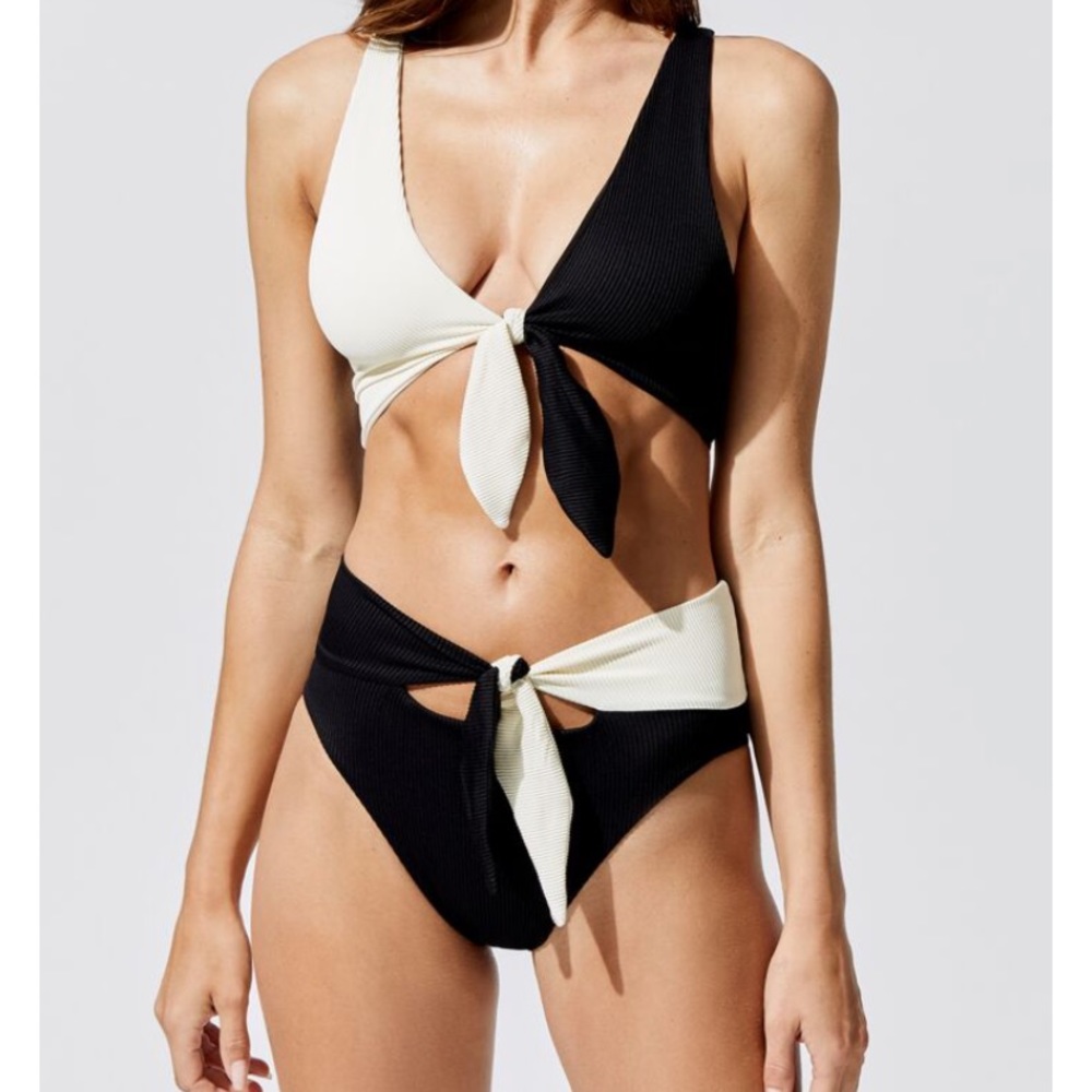 BLK/IVORY front tie  2 Piece swimsuit